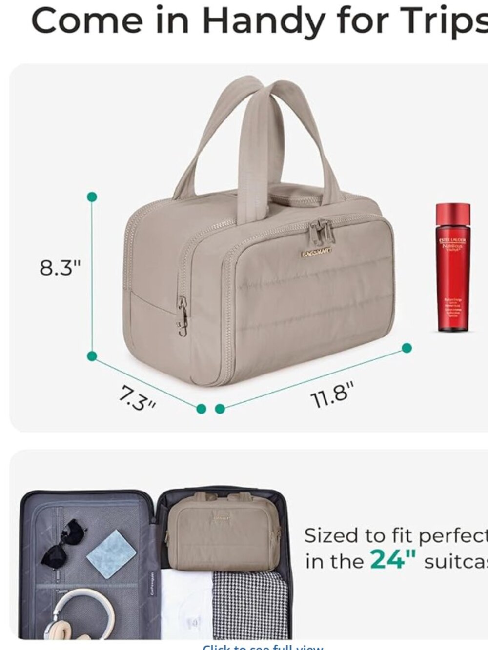 NWT BAGSMART Travel Large, Puffy Toiletry Bag (Grayish Brown) - Picture 5 of 10